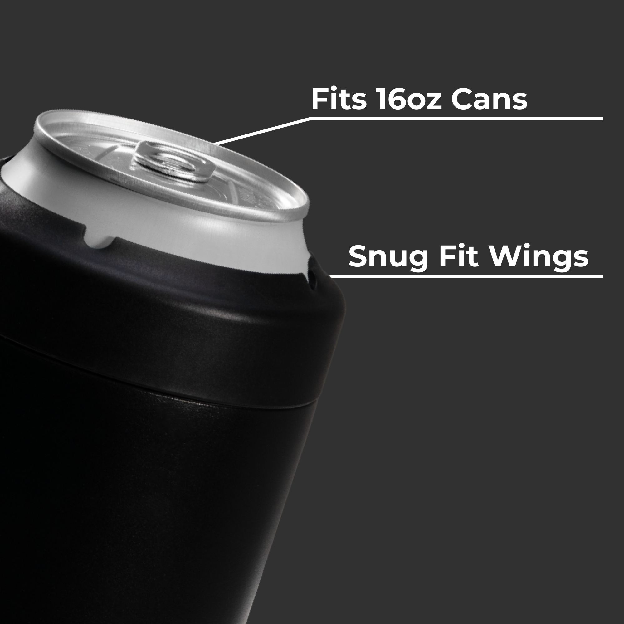 Black Can Cooler Fits 16oz Cans with Snug Wings