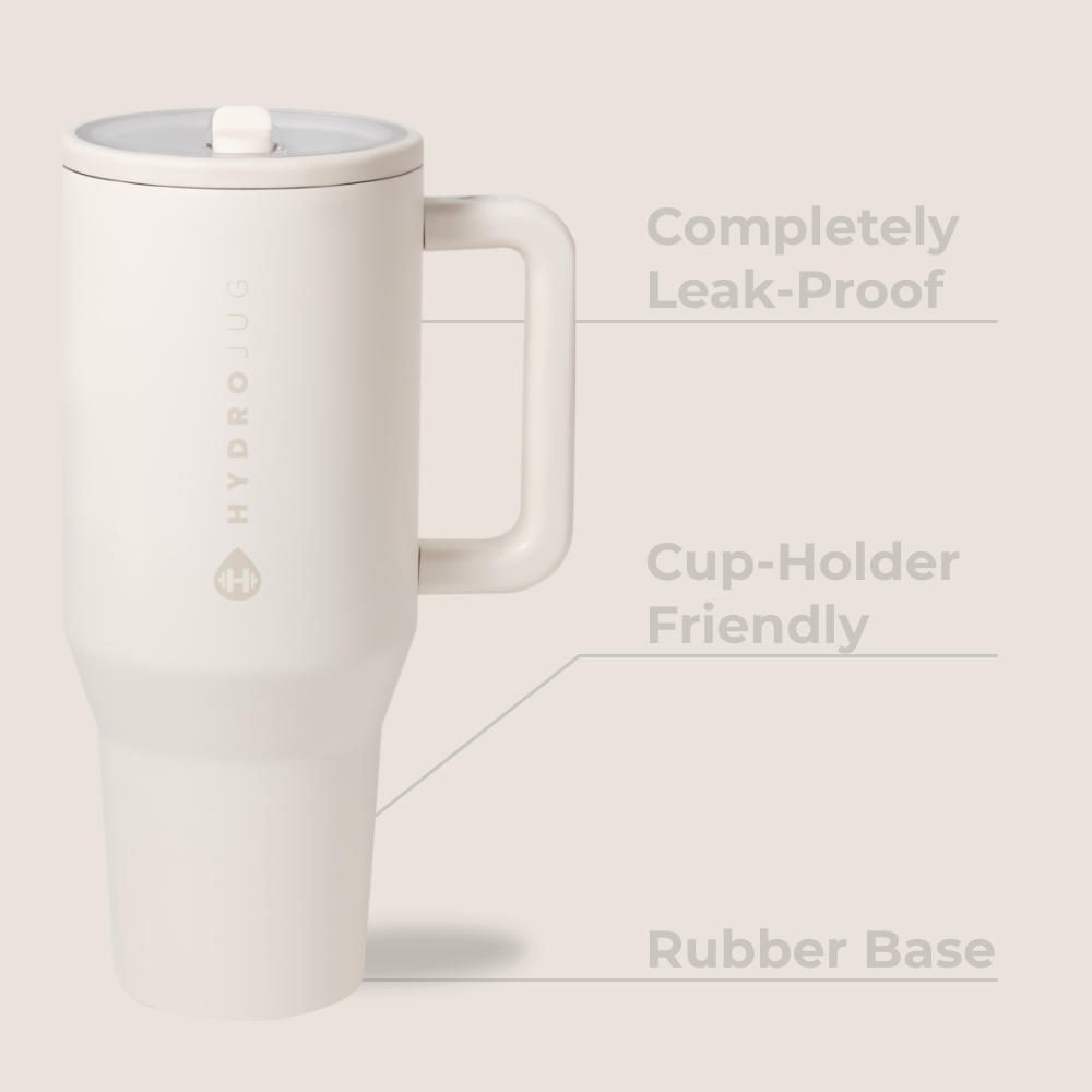 Cream Traveler 40oz Features – Leak-Proof, Cup-Holder Fit, Rubber Base