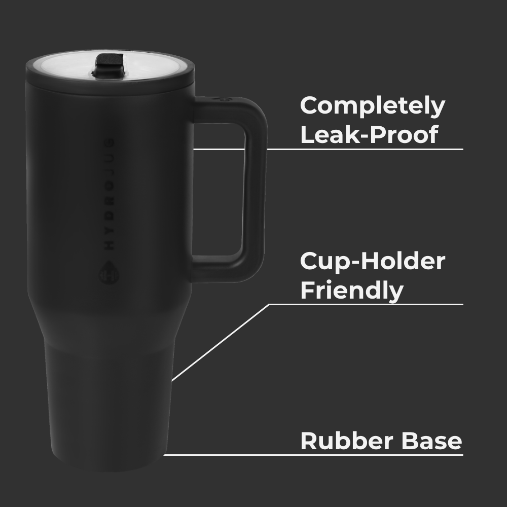 Black Traveler 32oz Features – Leak-Proof, Cup-Holder Fit, Rubber Base
