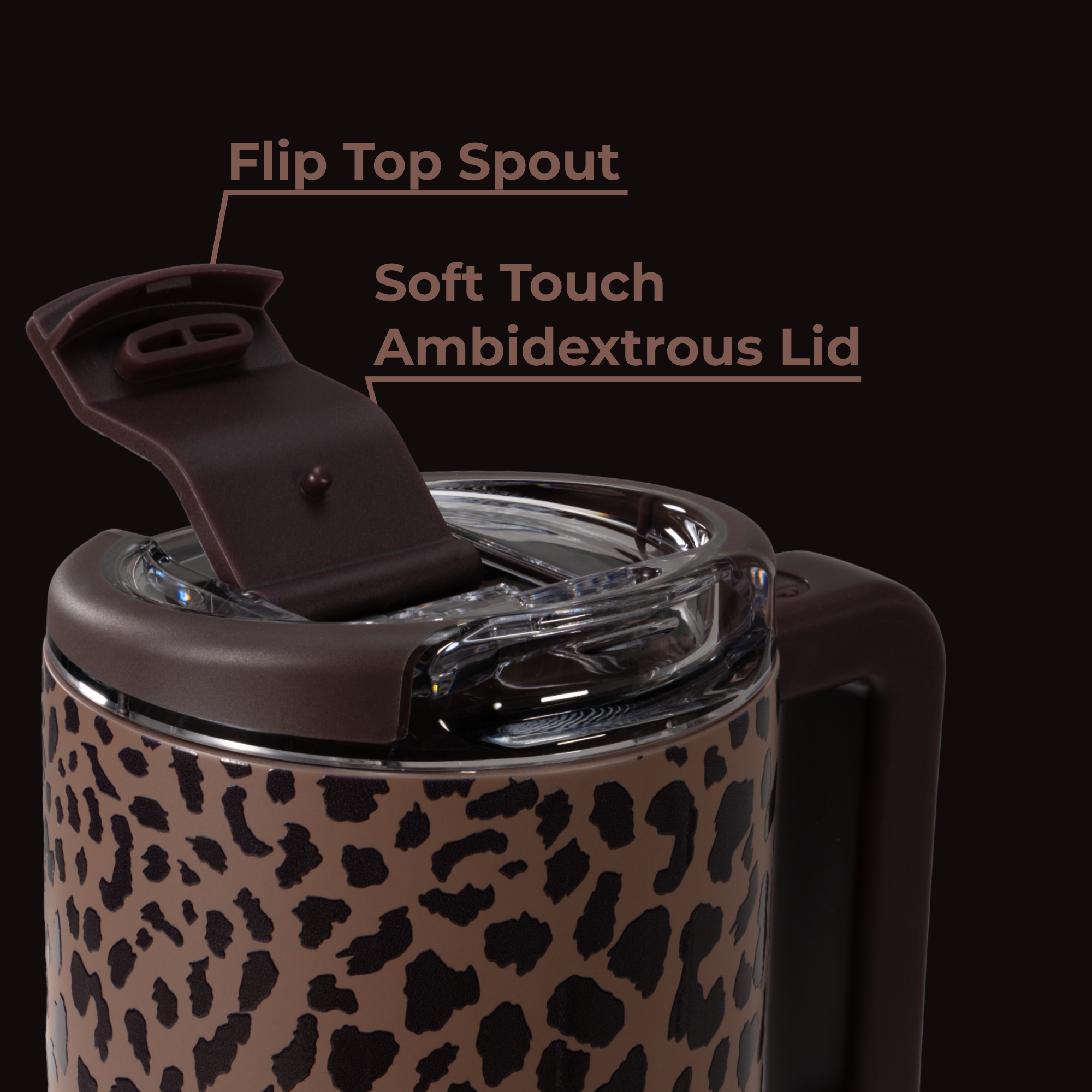 Brown Leopard Coffee Traveler 20oz with Flip-Top Spout and Ambidextrous Lid