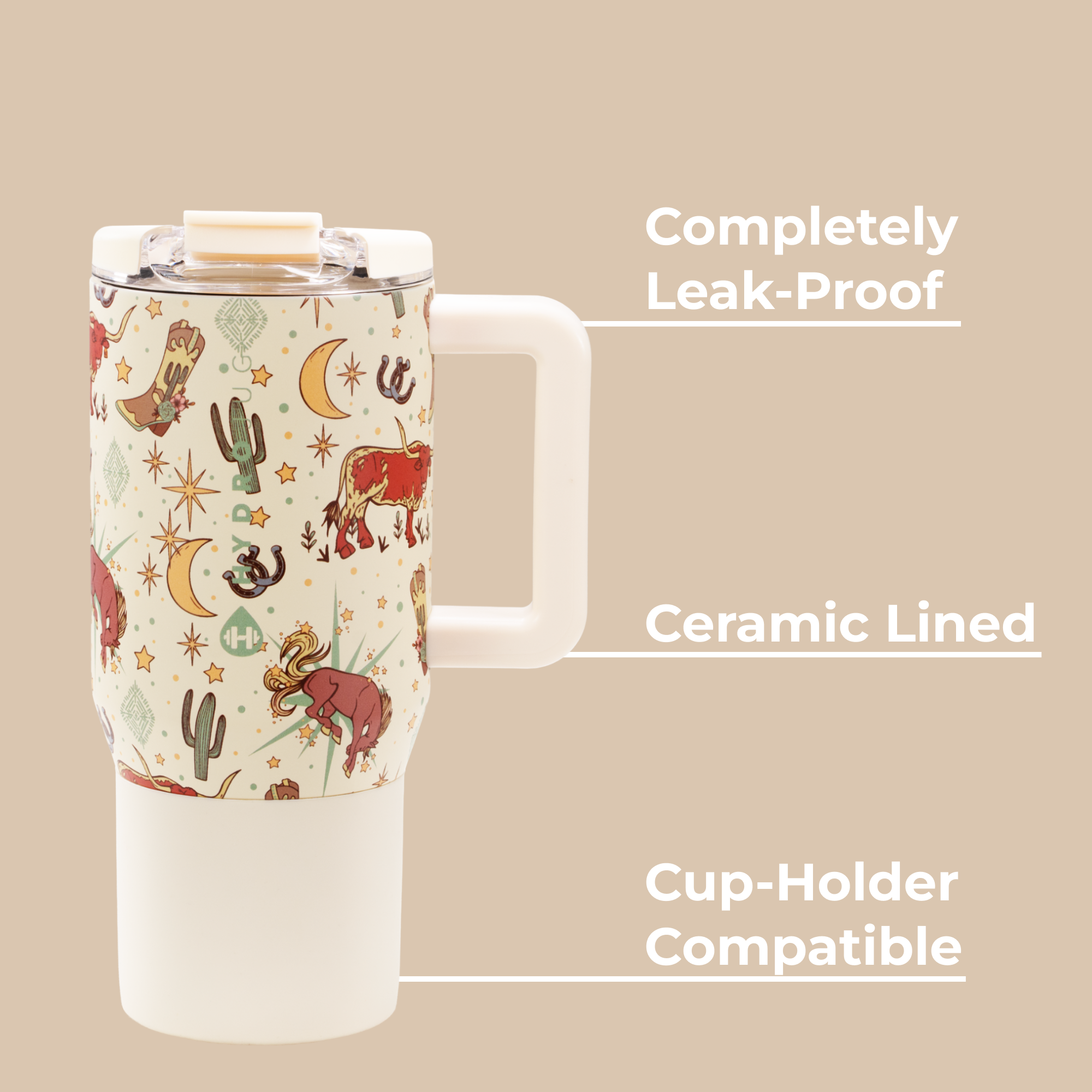 Rodeo Coffee Traveler 20oz with Leak-Proof, Cup Holder Fit, Ceramic-Lined Design