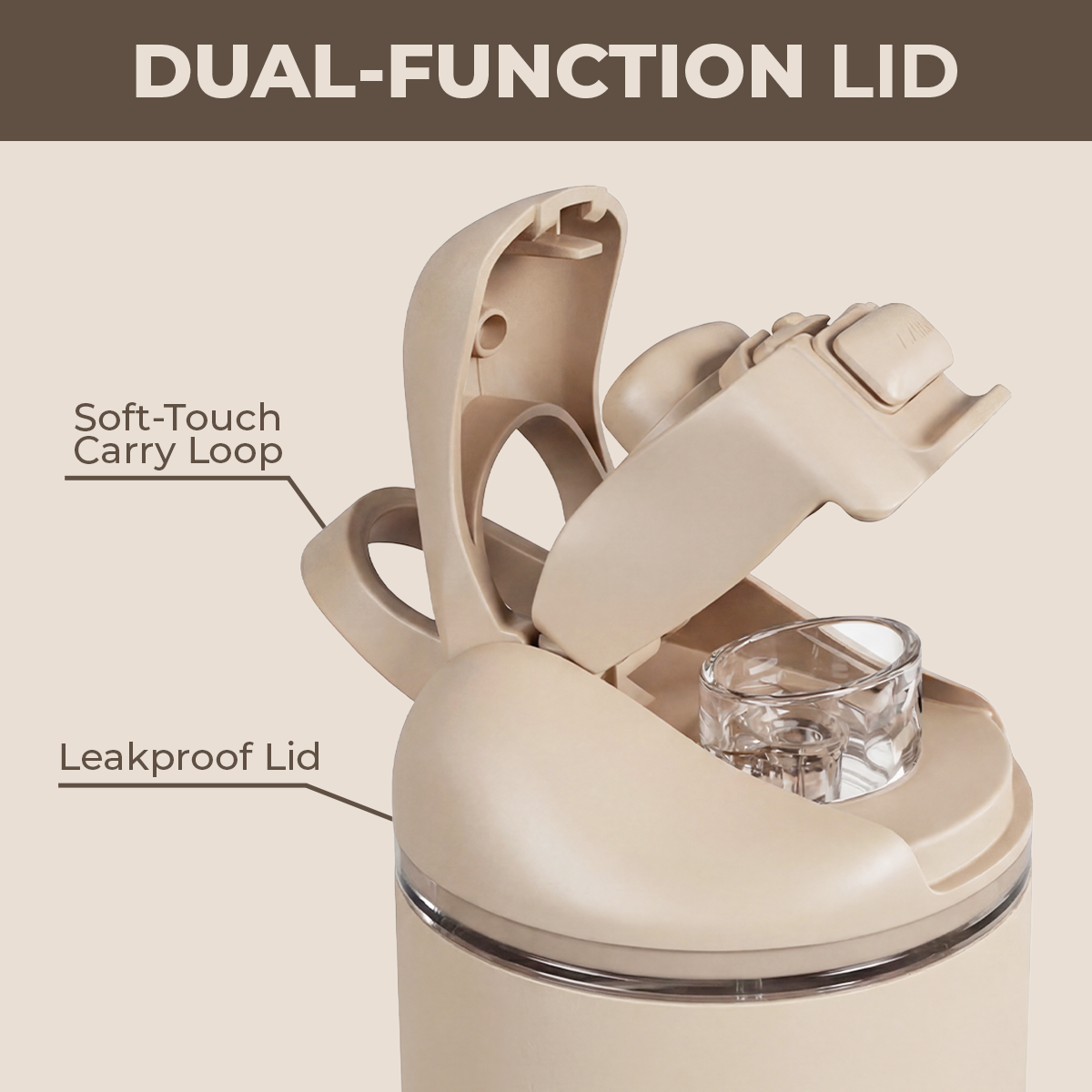 Dune Ease2o 24oz Dual-Function Lid with Soft-Touch Carry Loop