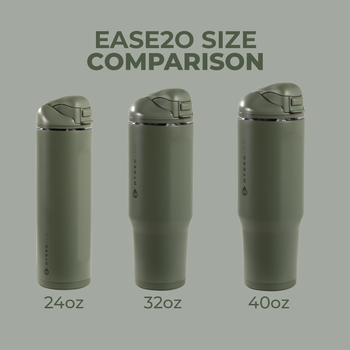 Linen HydroJug Ease2o Size Comparison: 24oz, 32oz, 40oz