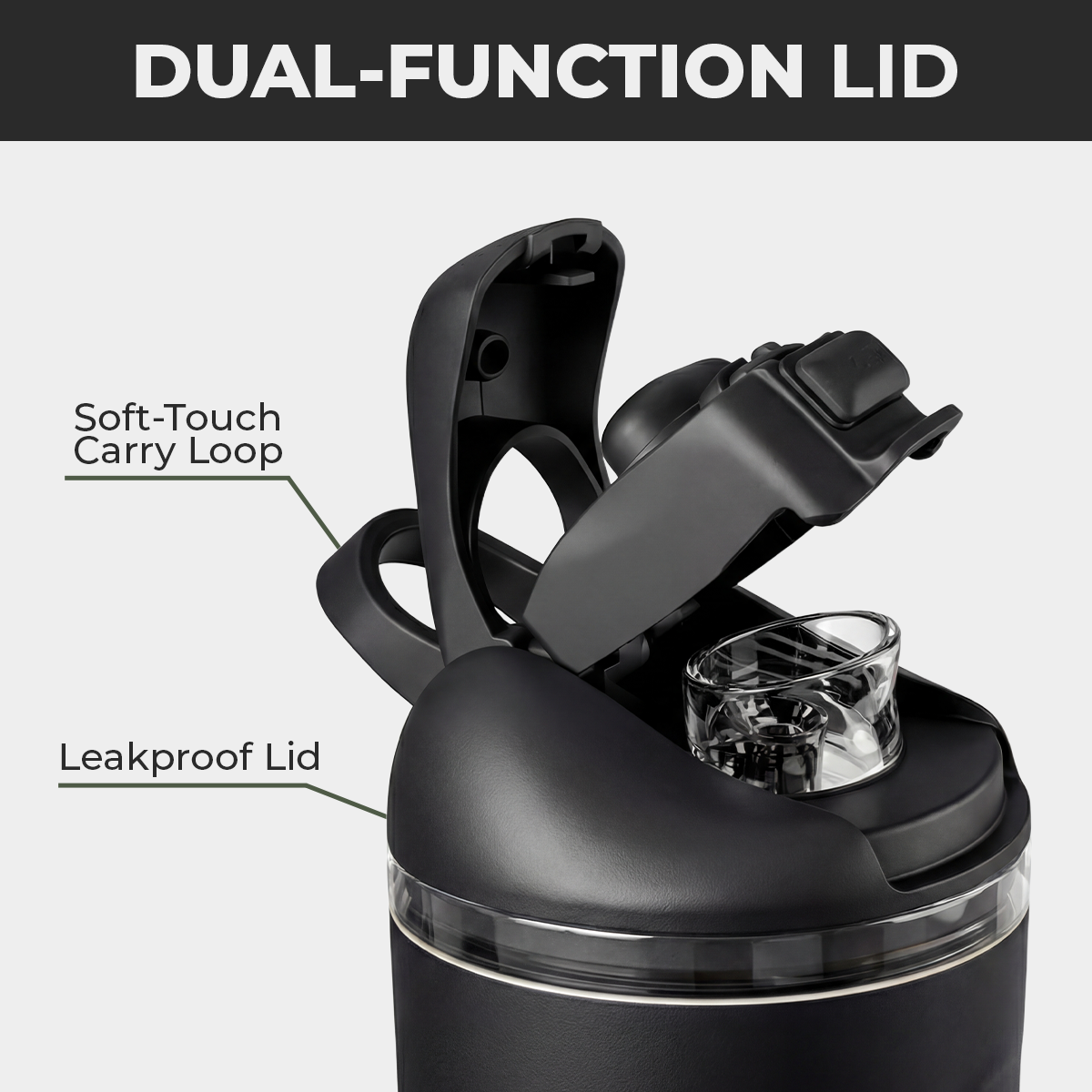 Black Ease2o 40oz Dual-Function Lid with Soft-Touch Carry Loop