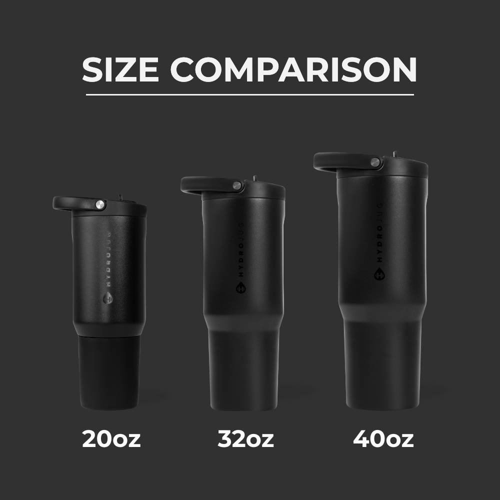 HydroJug Size Comparison β 20oz, 32oz, and 40oz Bottles in Black
