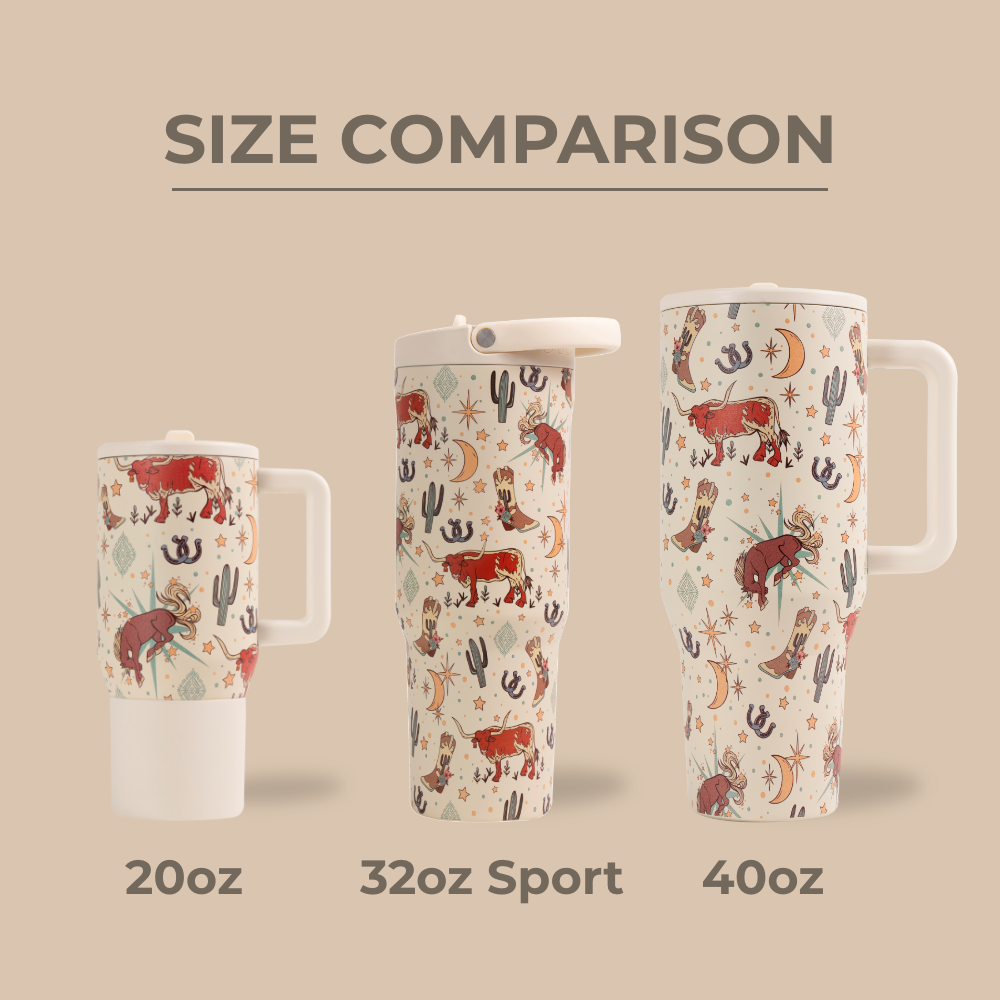 HydroJug Size Comparison β 20oz, 32oz Sport, and 40oz Bottles in Rodeo