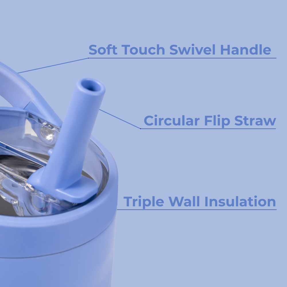 Light Blue Sport Bottle 20oz Features – Swivel Handle, Flip Straw, Triple Wall Insulated