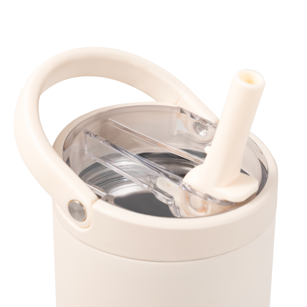 Cream Sport Bottle 32oz with Flip Straw Lid and Handle