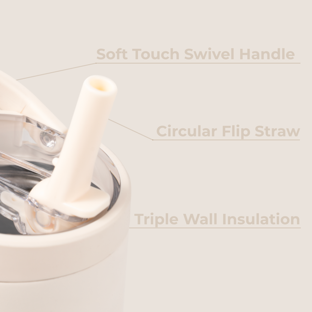 Cream Sport Bottle 40oz β Swivel Handle, Flip Straw, Triple Wall Insulated