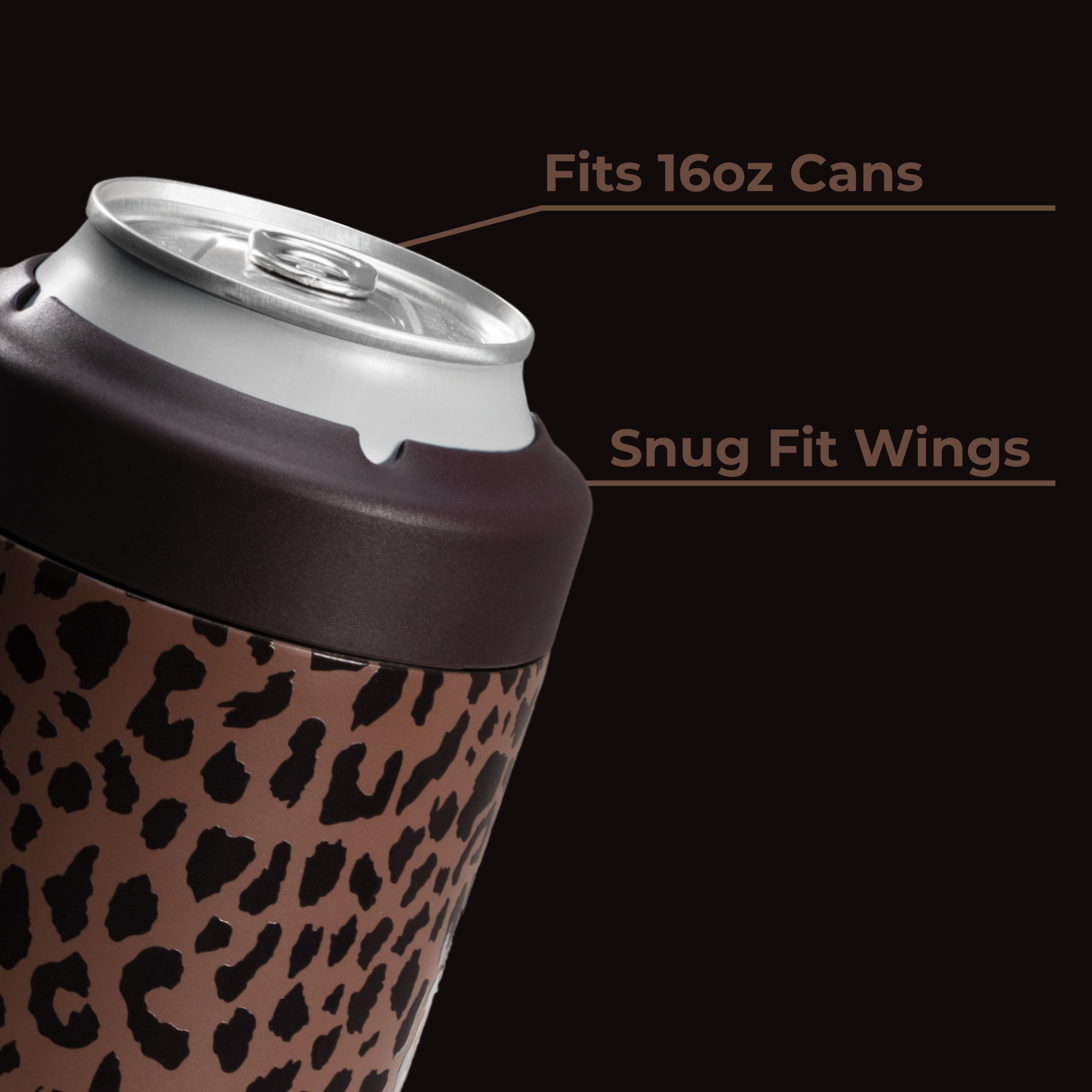 Brown Can Cooler Fits 12oz Cans with Snug Wings