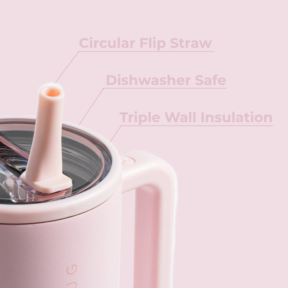 Pink Sand Traveler 40oz Features – Flip Straw, Dishwasher Safe, Triple Wall Insulated
