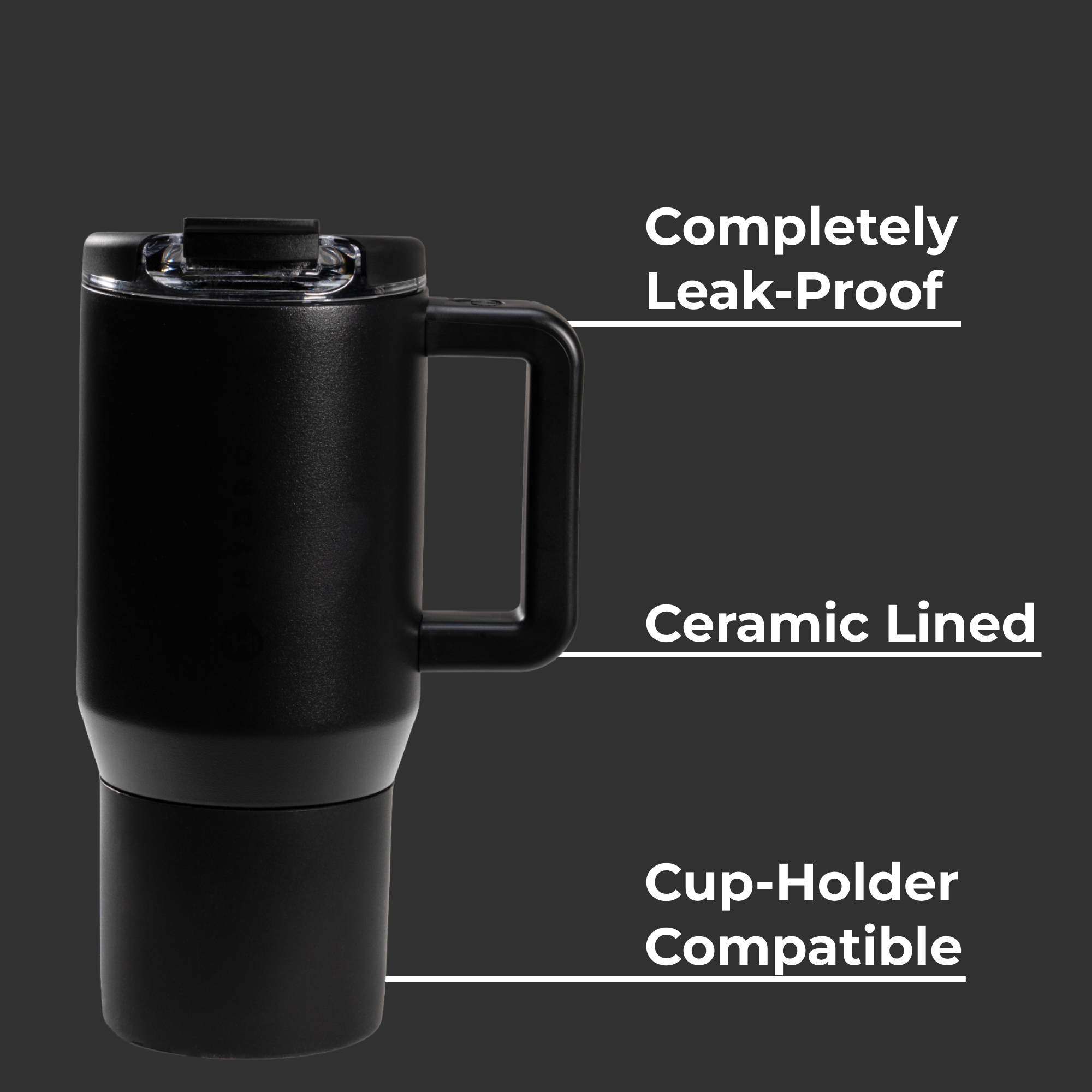 Black Coffee Traveler 20oz with Leak-Proof, Cup Holder Fit, Ceramic-Lined Design