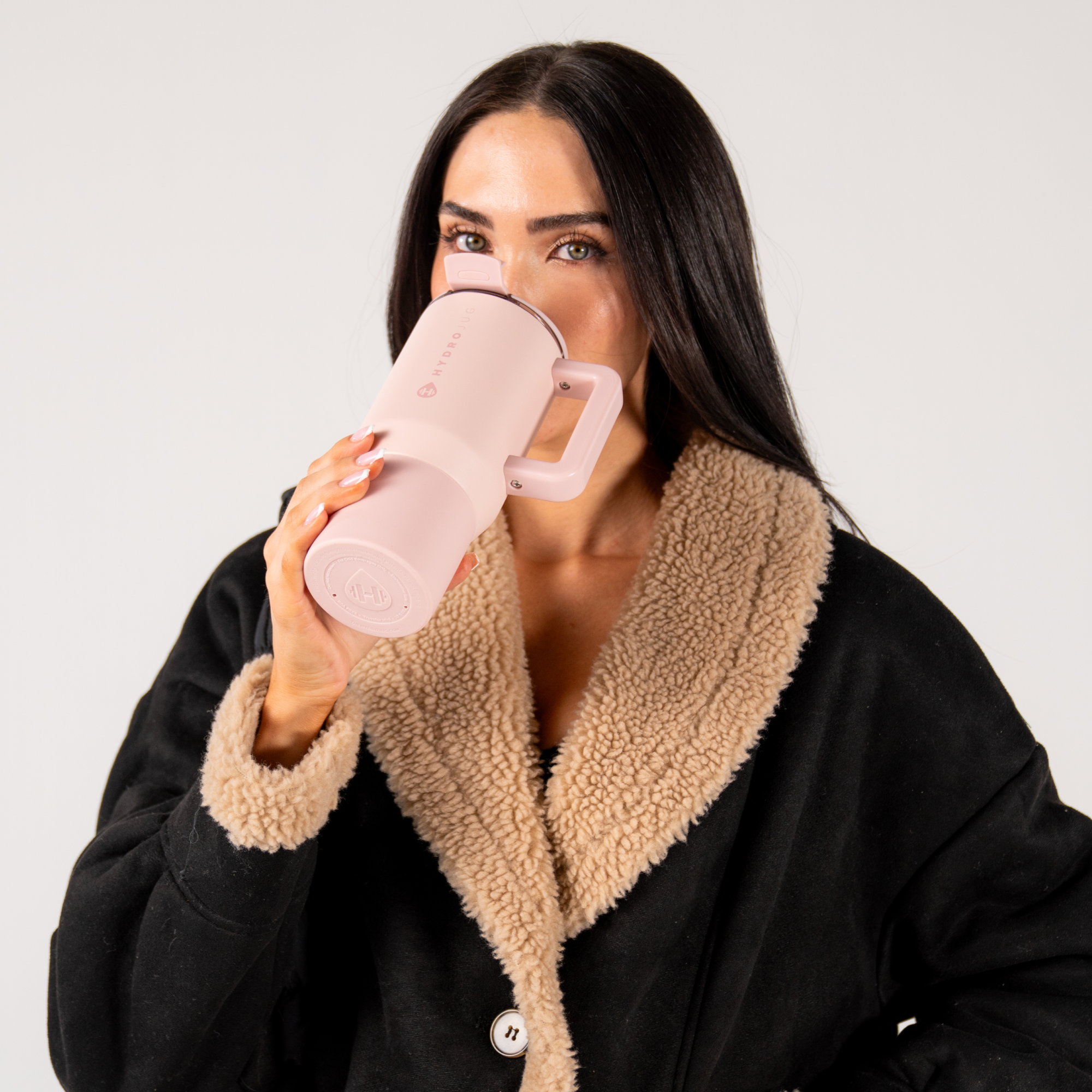 Woman Drinking from HydroJug Dusty Rose Coffee Traveler 20oz