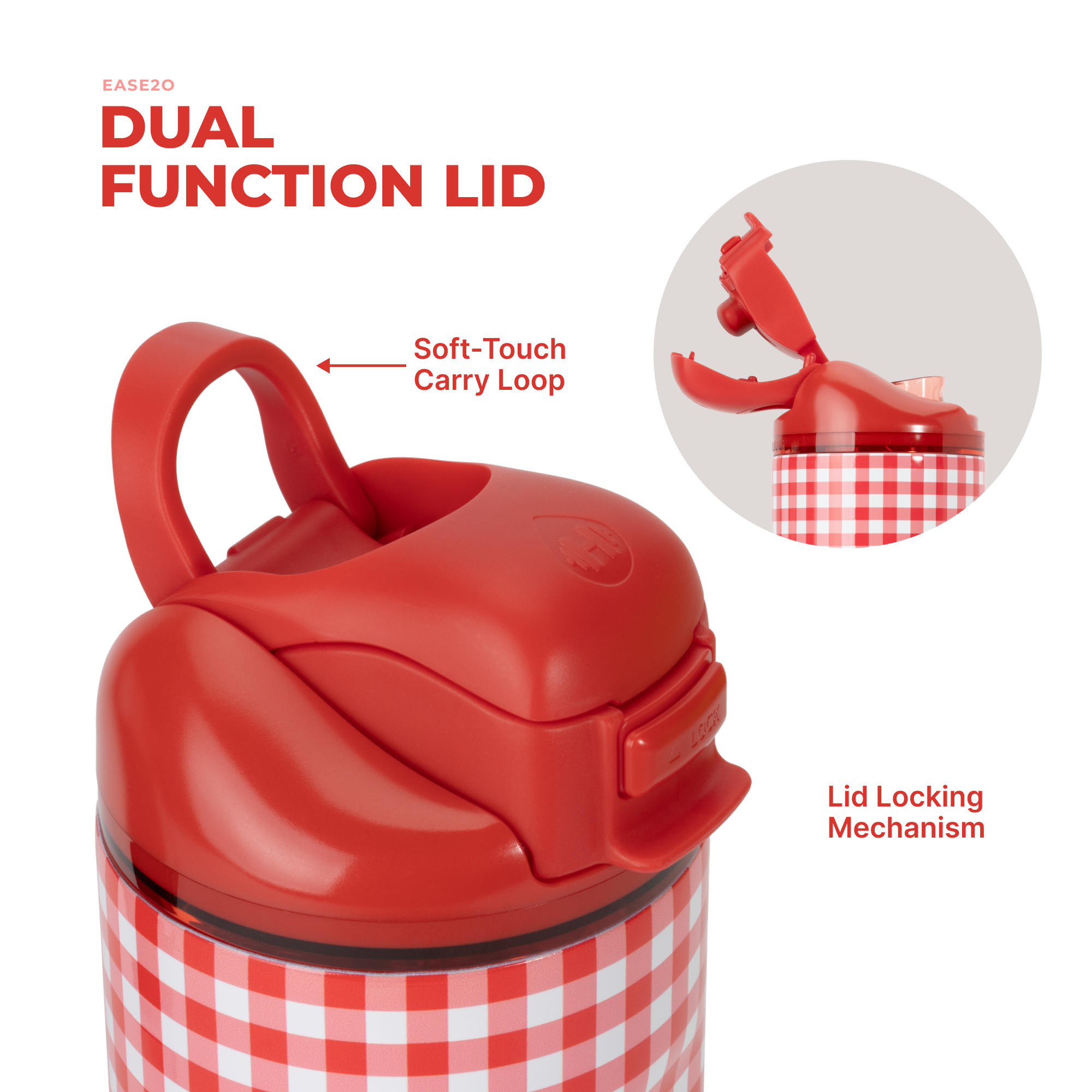 Summer Picnic Ease2o 14oz Dual-Function Lid with Soft-Touch Carry Loop 