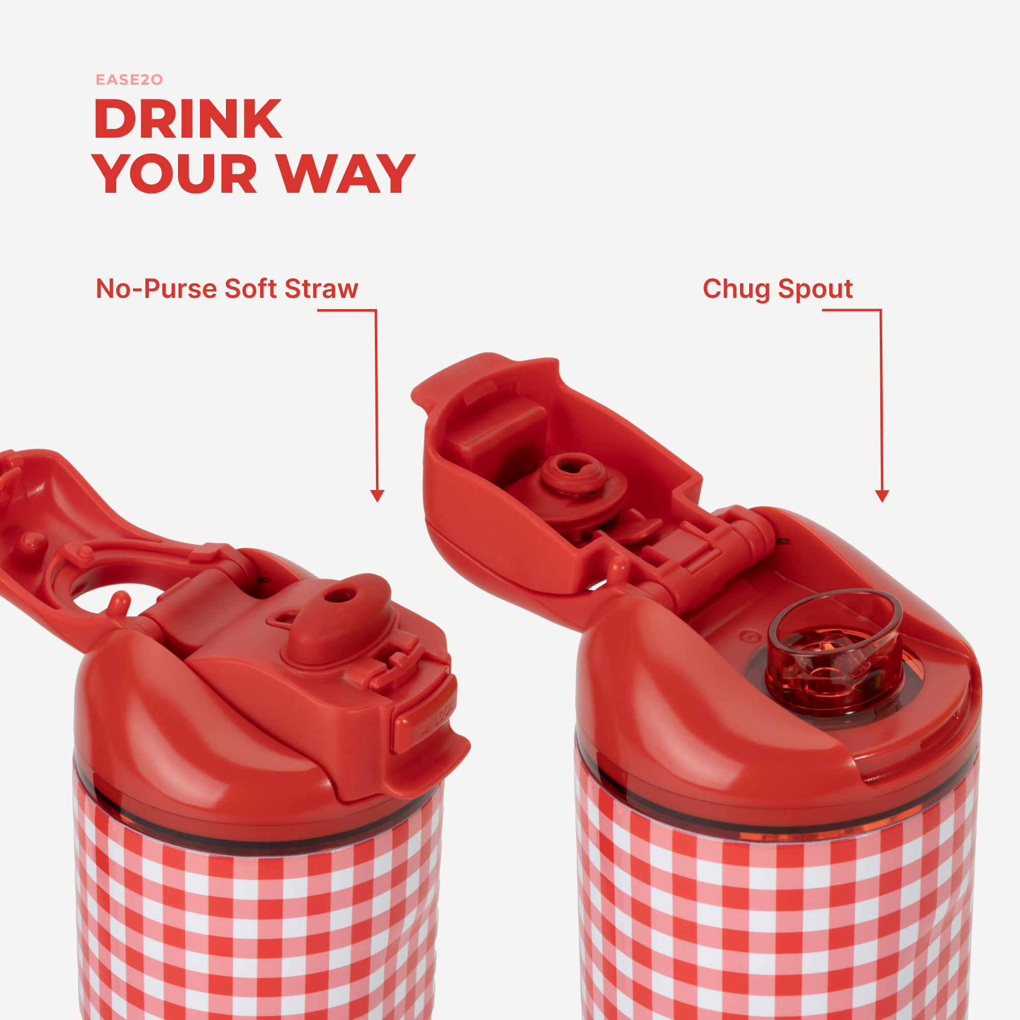 Summer Picnic 14oz Ease2o Lid: No-Purse Soft Straw and Chug Spout 