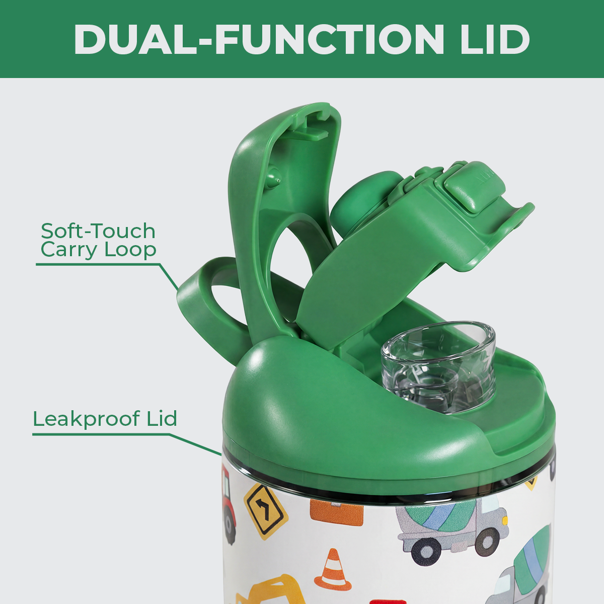 Under Construction Ease2o 14oz Dual-Function Lid with Soft-Touch Carry Loop 