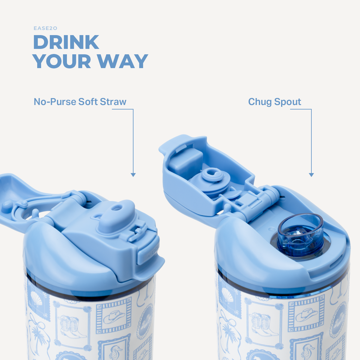 Coastal Cowgirl 24oz Ease2o Lid: Soft Straw and Chug Spout Options