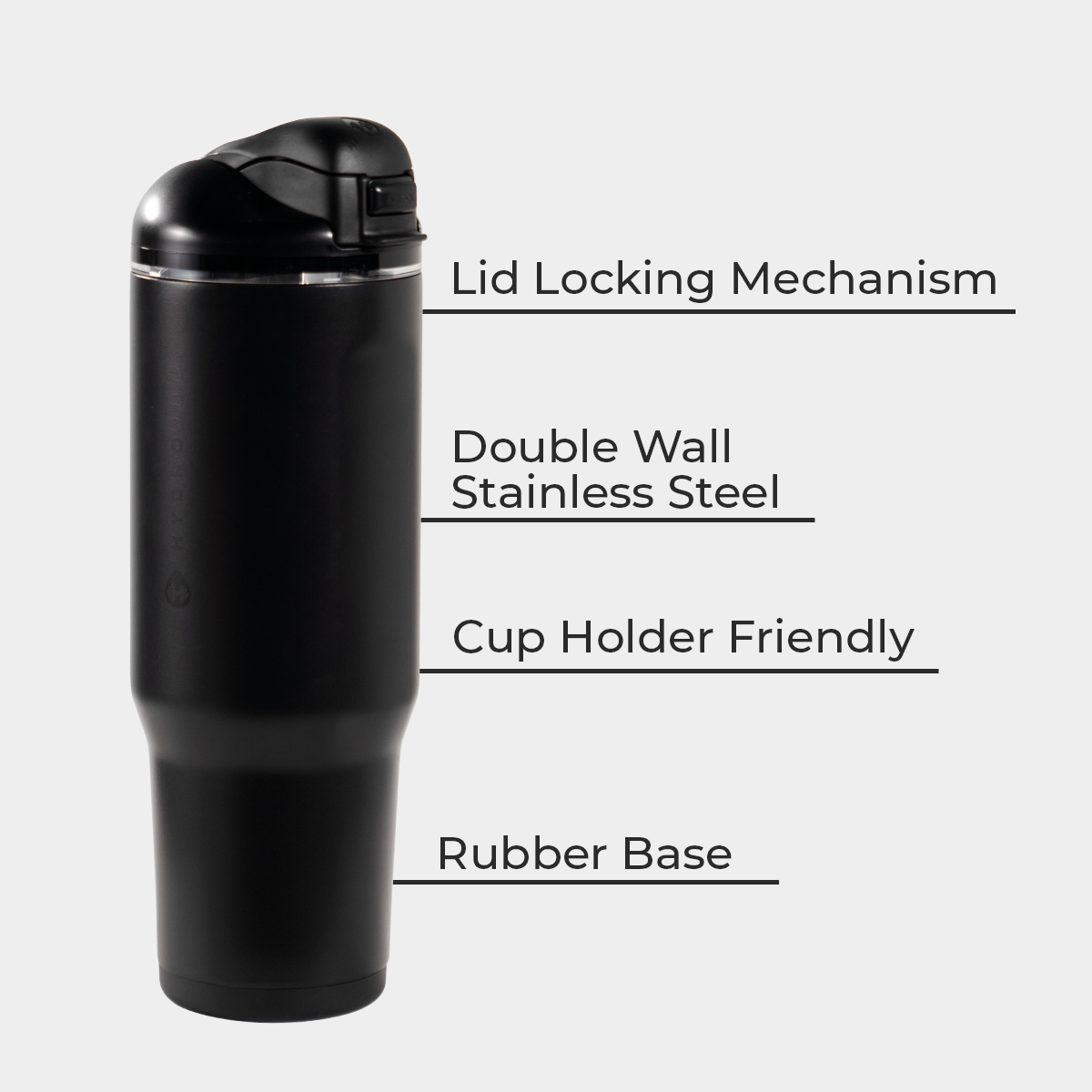 Black 32oz Ease2o Features: Locking Lid, Stainless Steel, Rubber Base