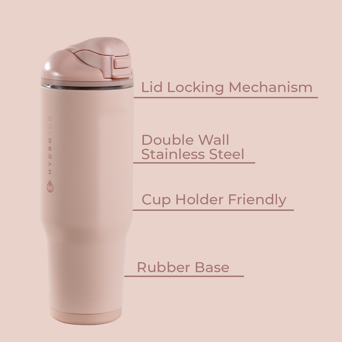Dusty Rose 32oz Ease2o Features: Locking Lid, Stainless Steel, Rubber Base