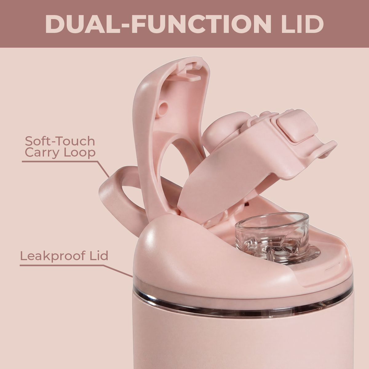 Dusty Rose Ease2o 40oz Dual-Function Lid with Soft-Touch Carry Loop 