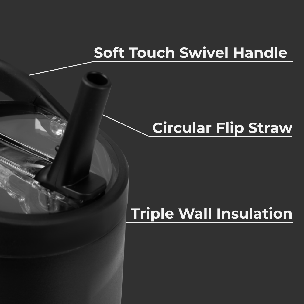 Black Sport Bottle 40oz – Swivel Handle, Flip Straw, Triple Wall Insulated