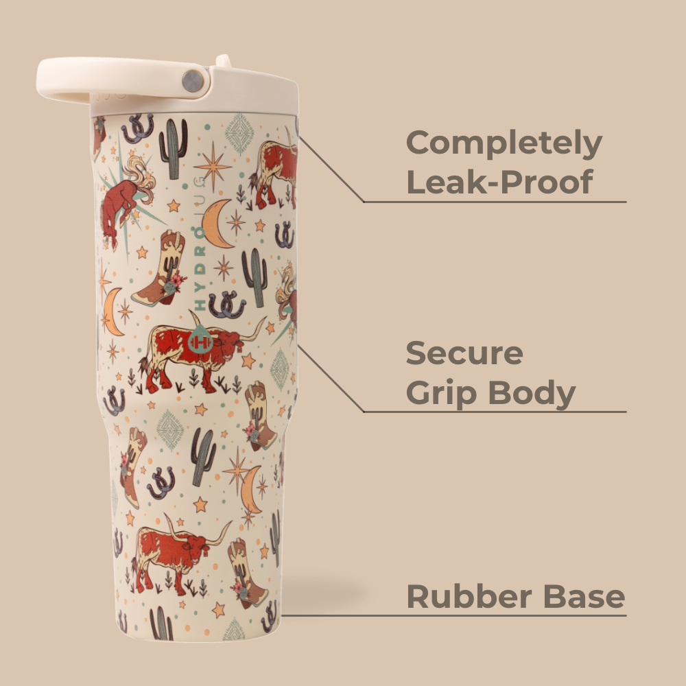 Rodeo Sport Bottle 40oz Features – Leak-Proof, Grip Body, Rubber Base